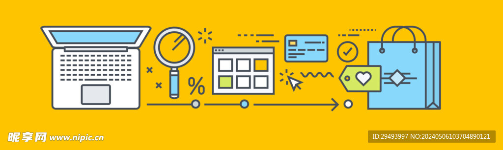 现代扁平线性金融电子移动商务图