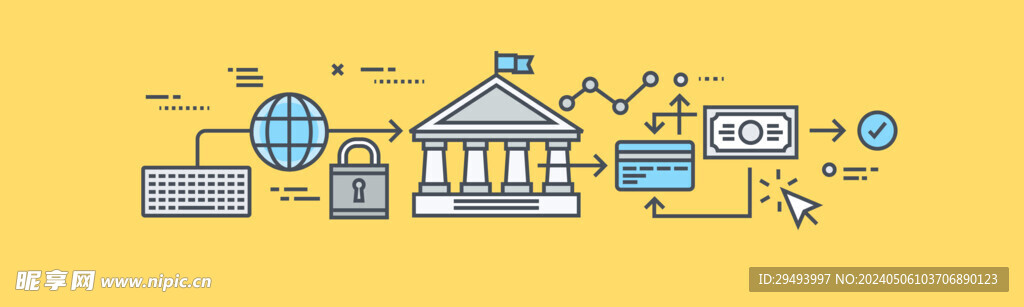 现代扁平线性金融电子移动商务图