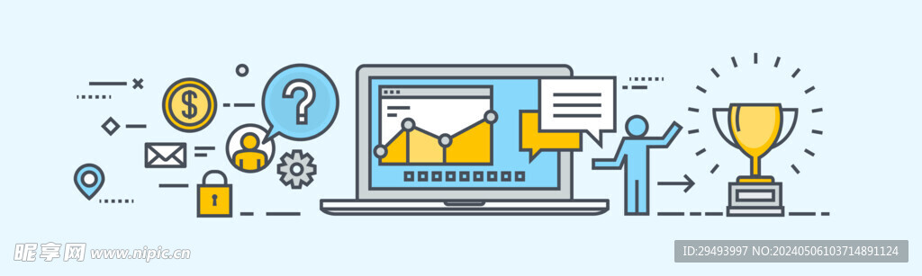 现代扁平线性金融电子移动商务图