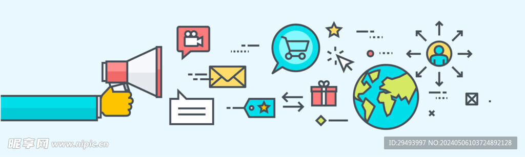 现代扁平线性金融电子移动商务图