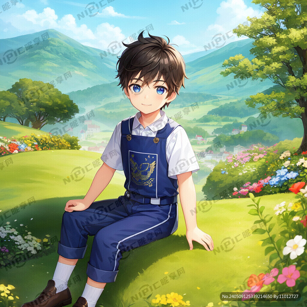 漫画可爱的小男孩微笑着