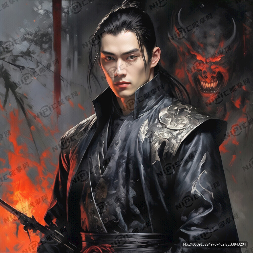 那男子 一身黑衣劲装 眉如墨画