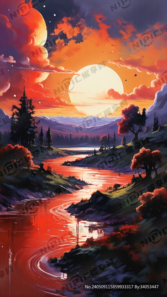 红黄红紫配色 夕阳