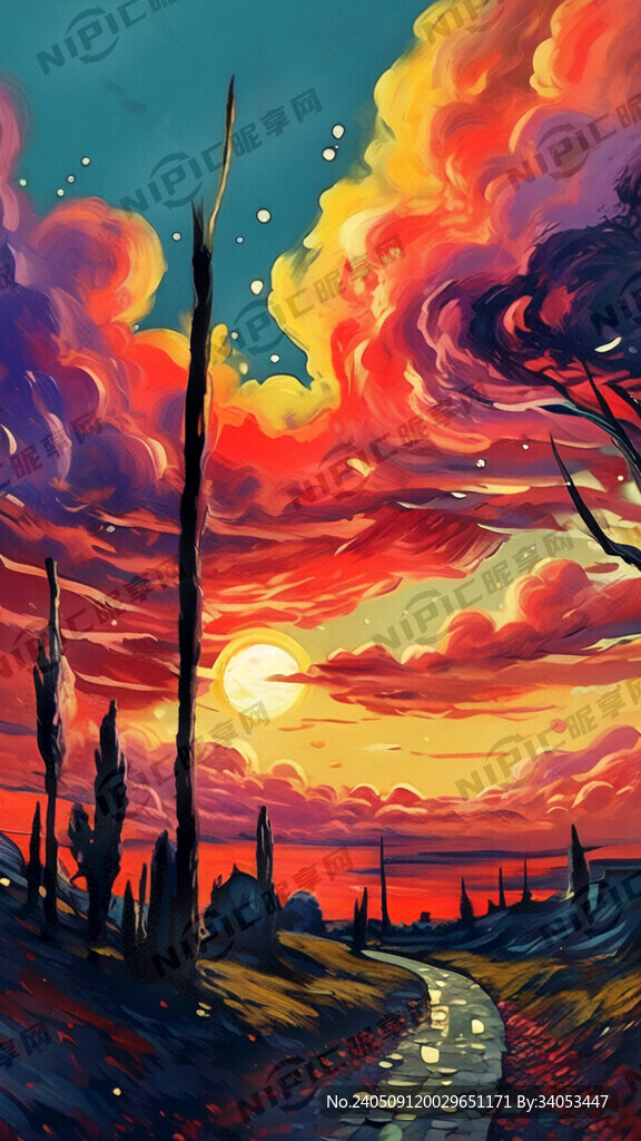 红黄红紫配色 夕阳