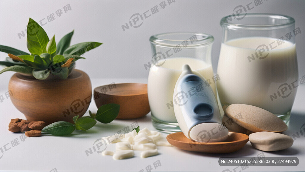 鱼油和牛奶 白色桌面 清新明亮