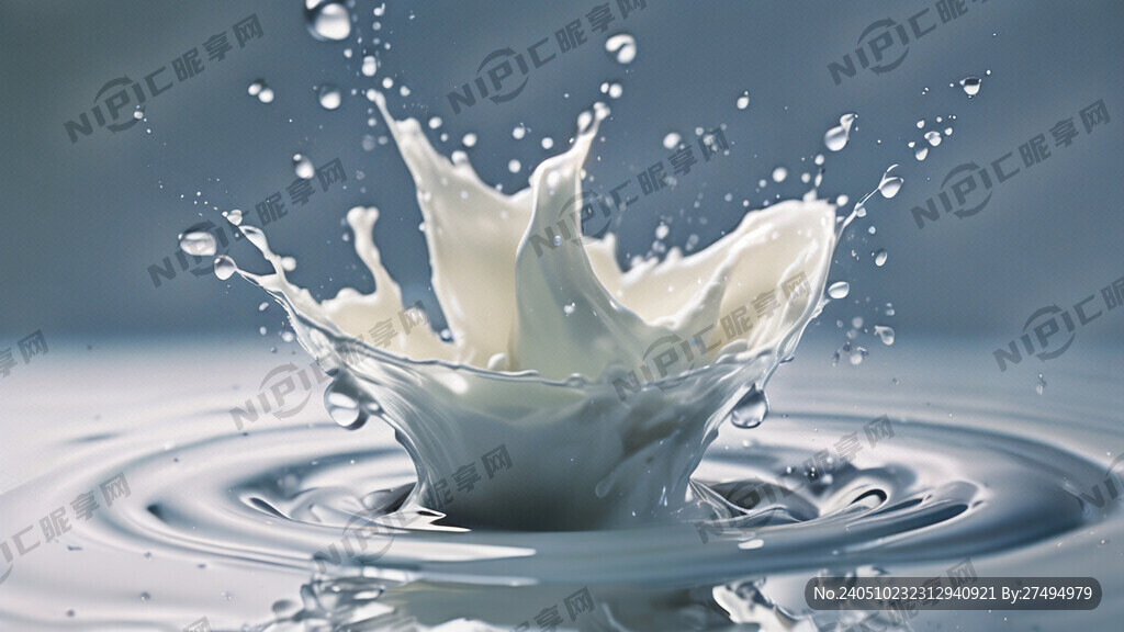 水滴和牛奶的融合 白色背景