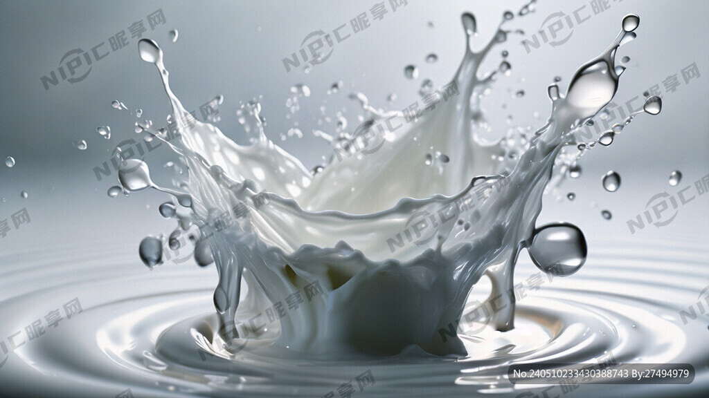 水滴和牛奶的融合 白色清新背景