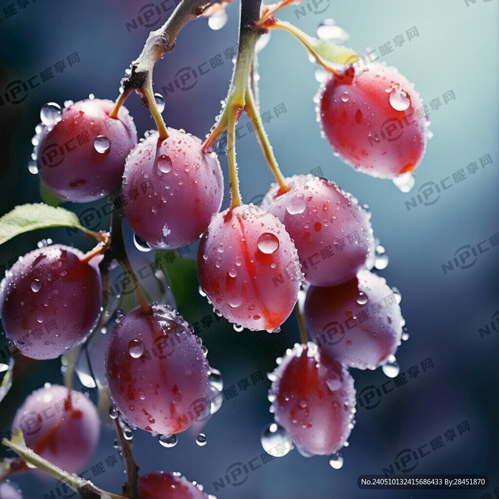 白霜的 紫色 五月脆李子 水珠