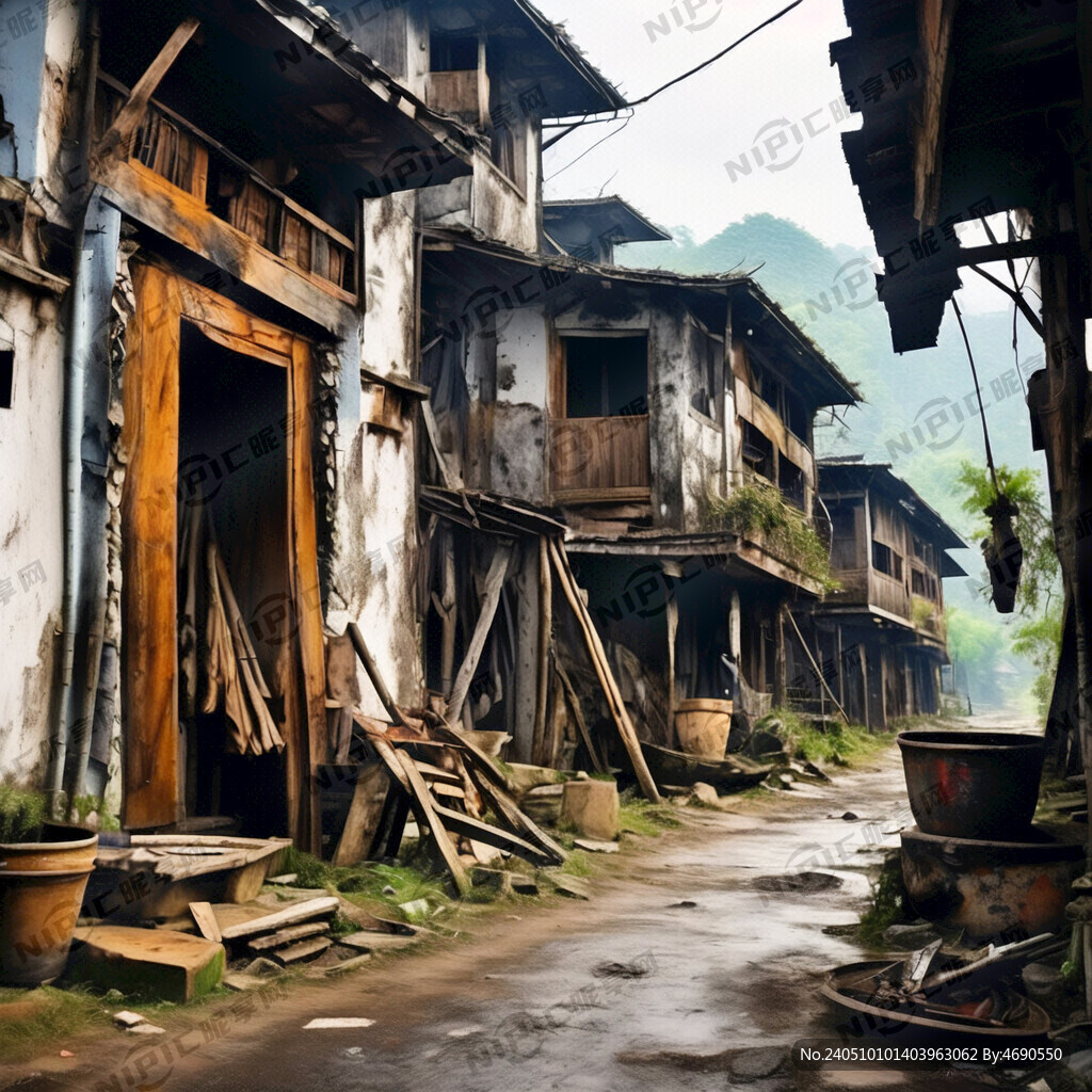 破旧的苗寨吊脚楼