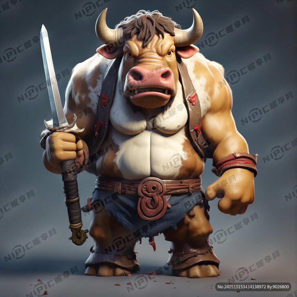 卡通牛 拿着剑