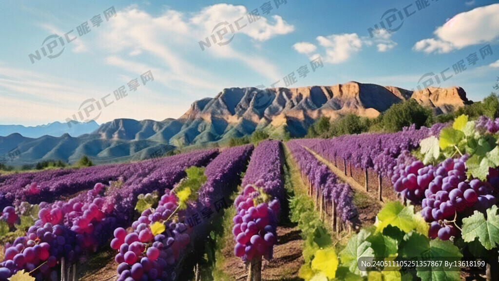贺兰山 百万亩葡萄 蓝天白云