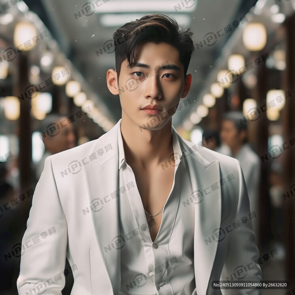穿白色西服的帅哥 全身