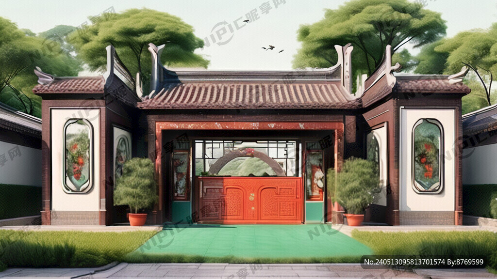 新中式门头 背景绿色