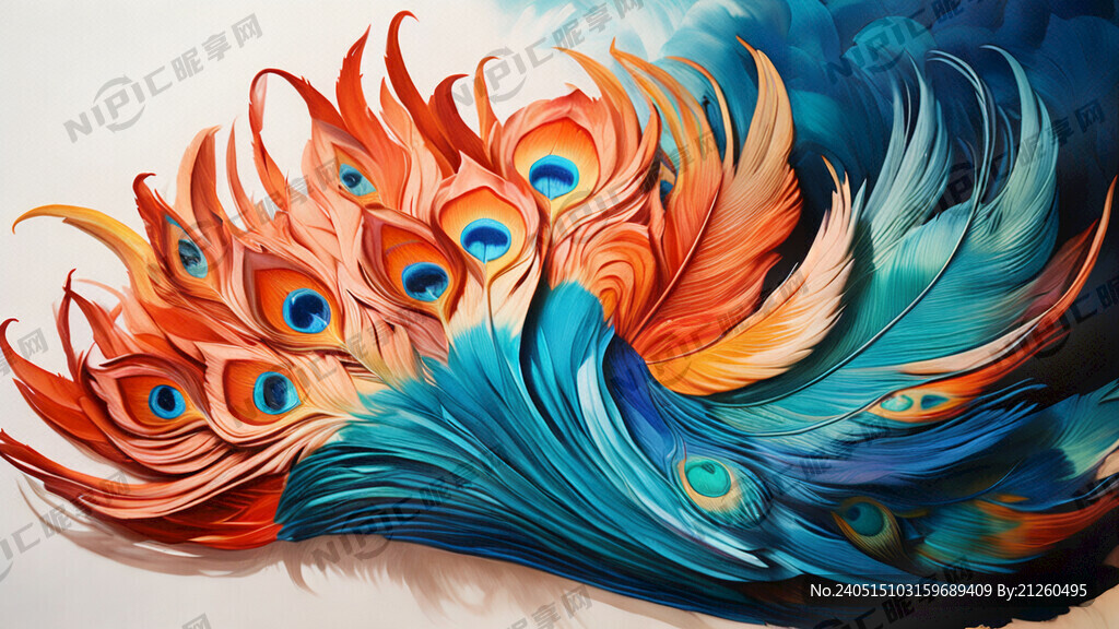 波浪形的孔雀羽毛 从左到右