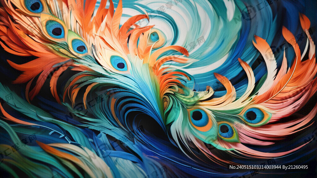 波浪形的孔雀羽毛 从右到左