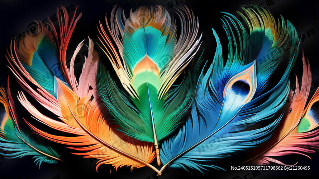 波浪形的孔雀羽毛 从右到左