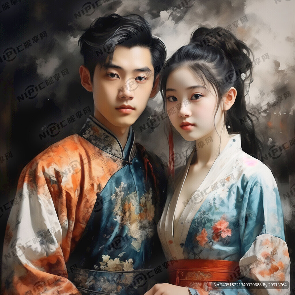 中国古装穿着 衣服鲜艳