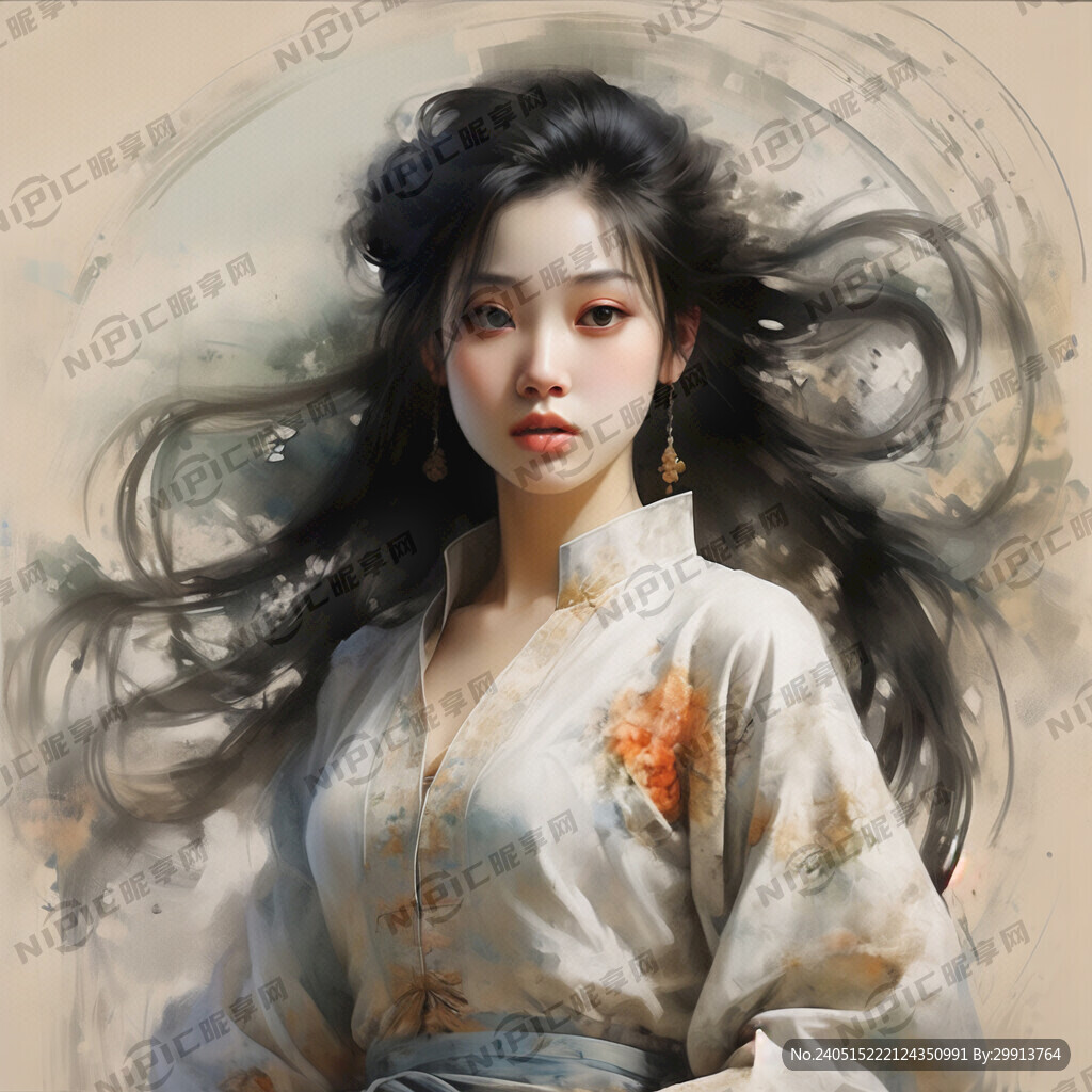 一个古代美丽的少女穿着鲜艳的中