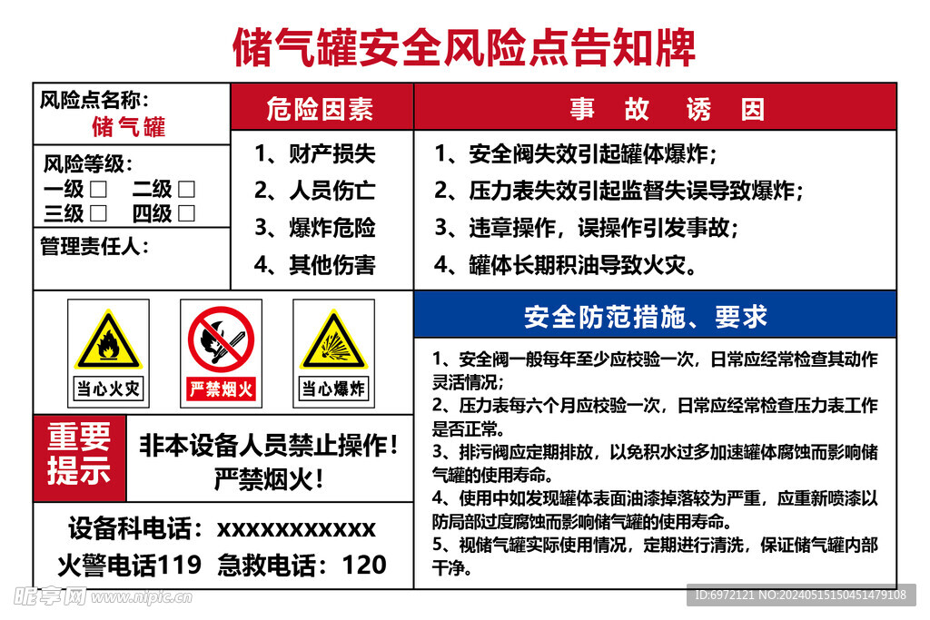 储气罐安全风险点告知牌