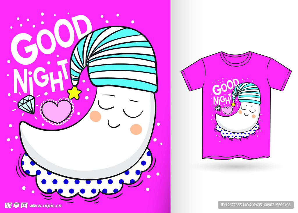卡通月亮T恤印花