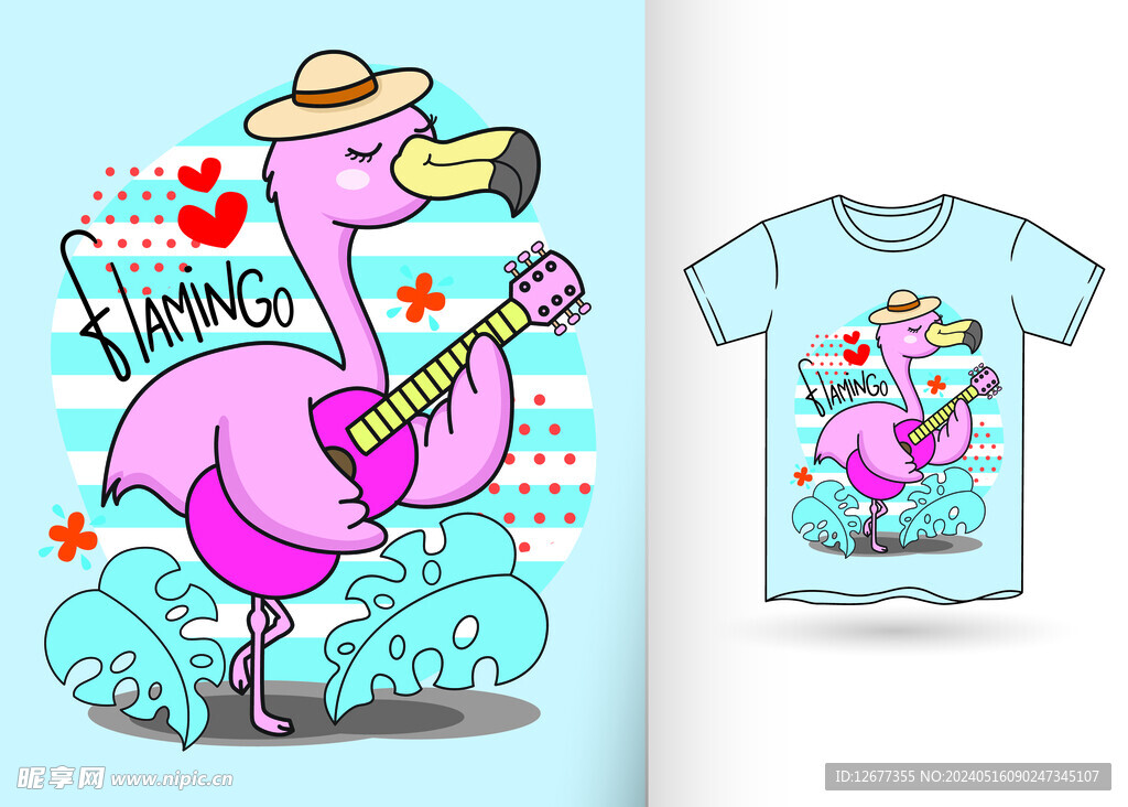 卡通火烈鸟T恤印花
