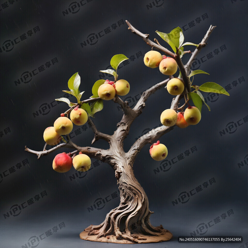 雕梅树干和果子