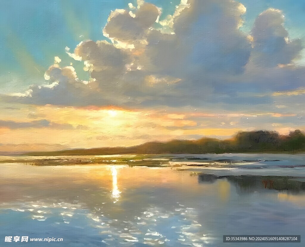 蓝天夕阳装饰画