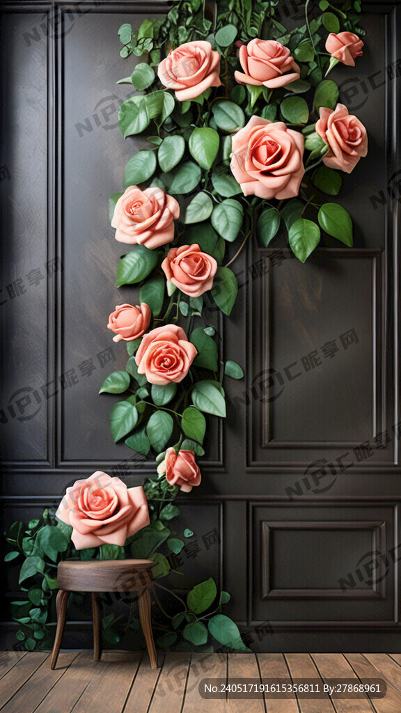 底板深色木栏杆 正面玫瑰花墙