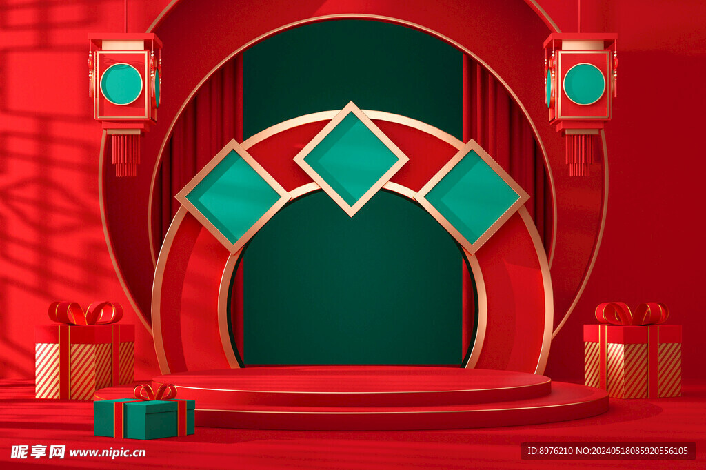 红色 电商 舞台 设计 素材 