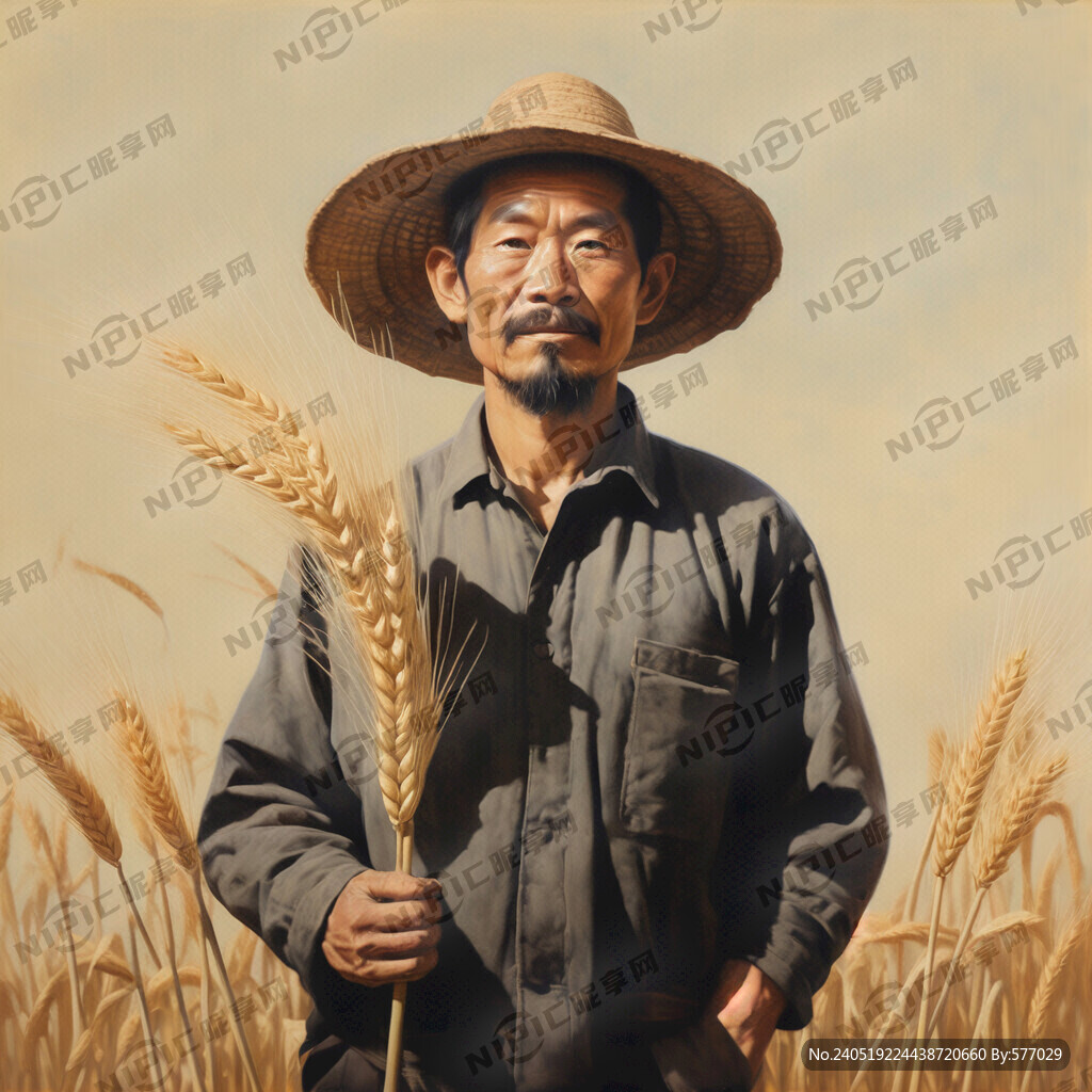 农民 手捧麦穗 背影