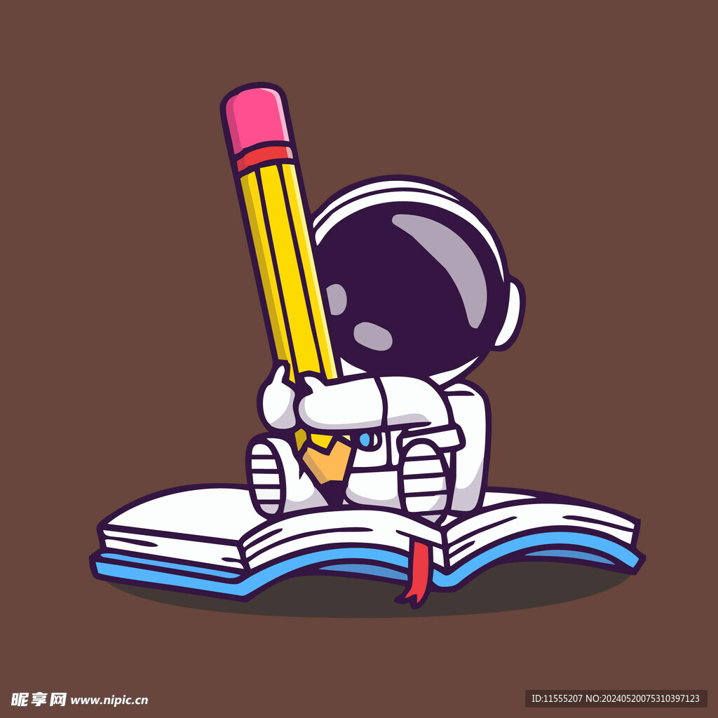 有写笔记的趣宇航员卡通儿童插画
