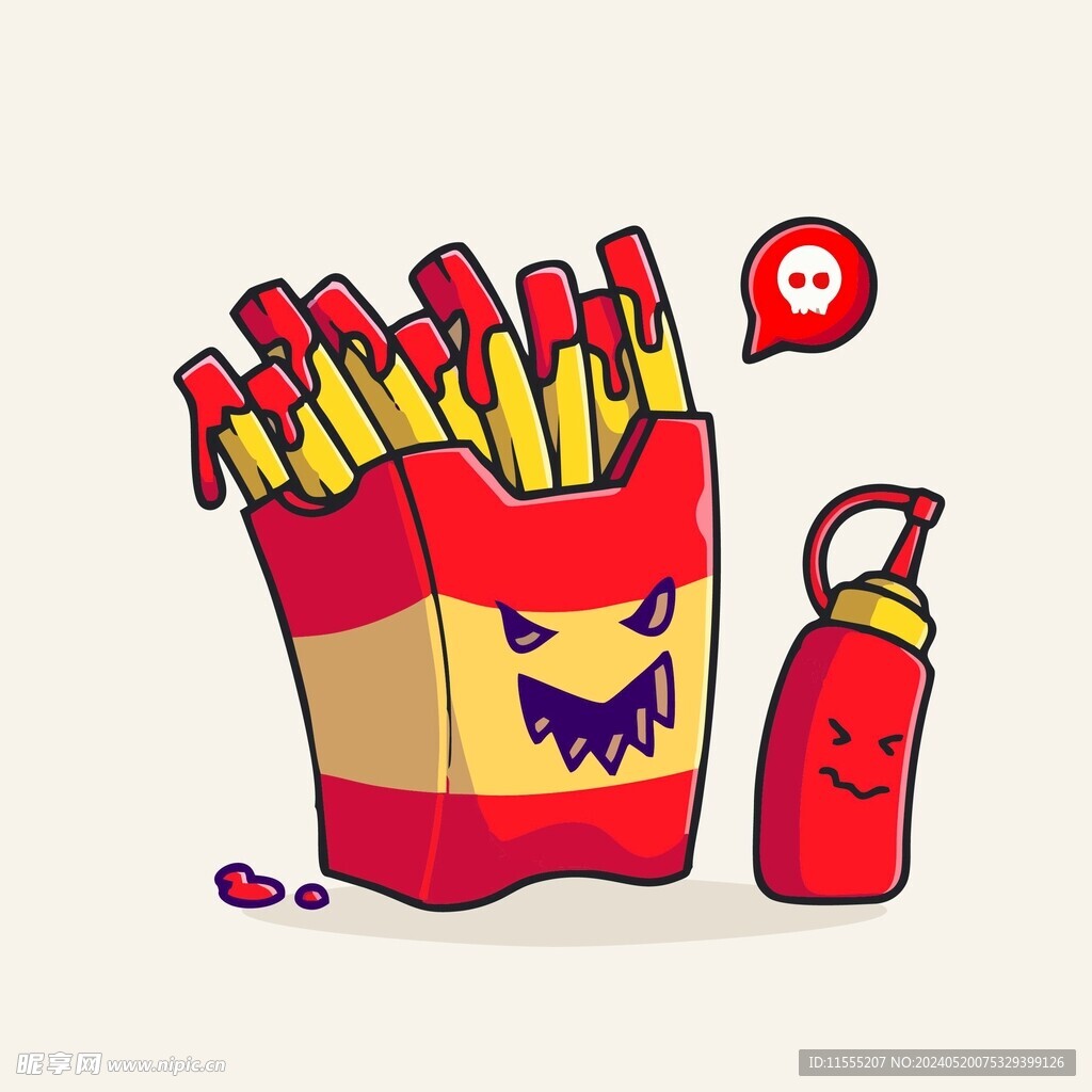 爆辣椒薯条卡通绘画儿童插画