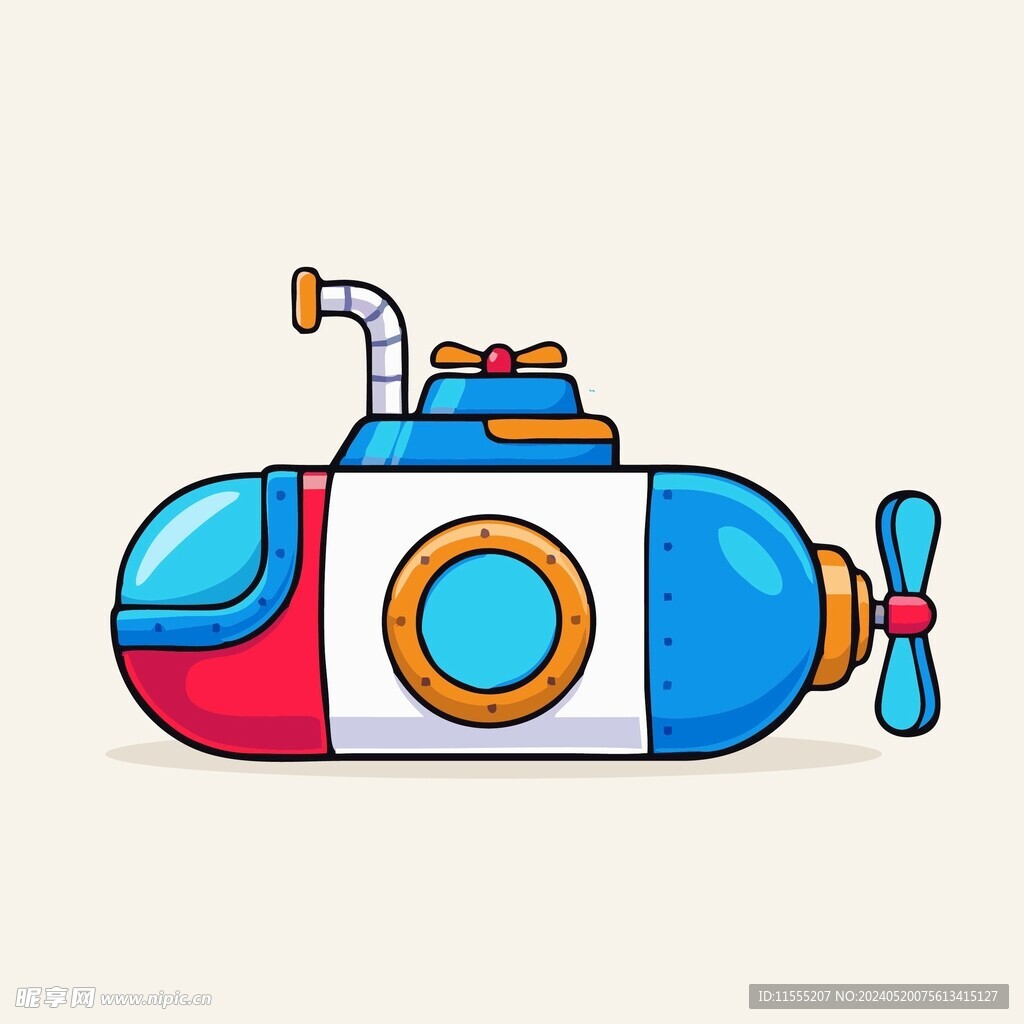 可爱潜水艇矢量卡通插画