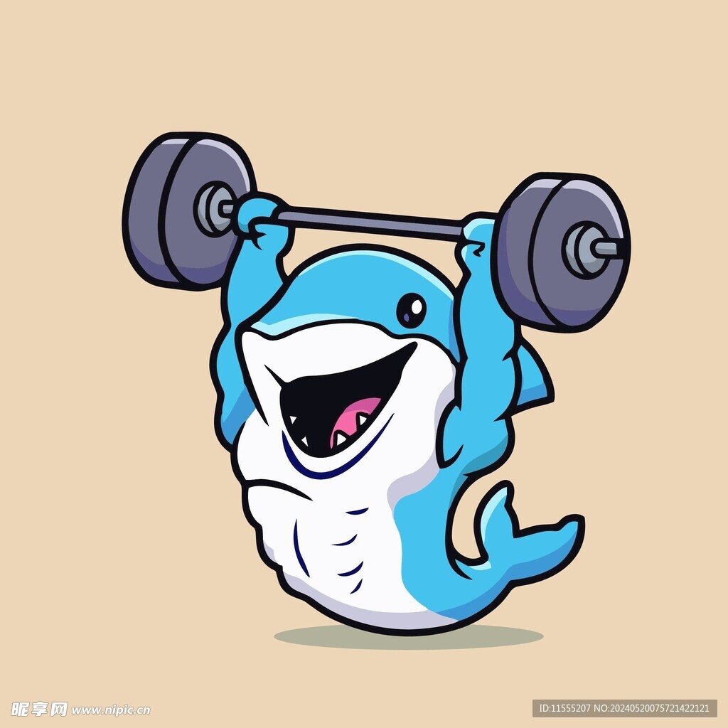 可爱鲨鱼大力士矢量卡通插画