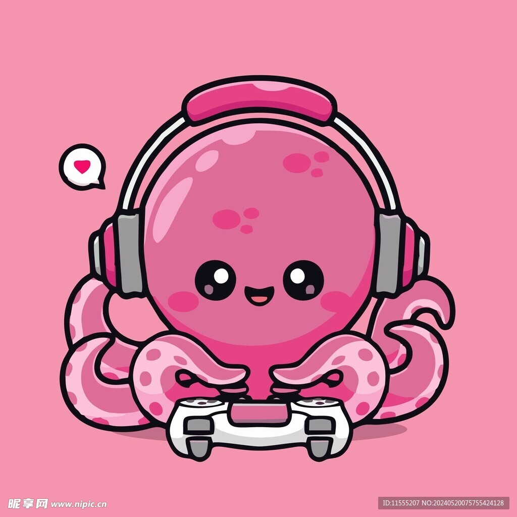 可爱玩游戏章鱼矢量卡通插画