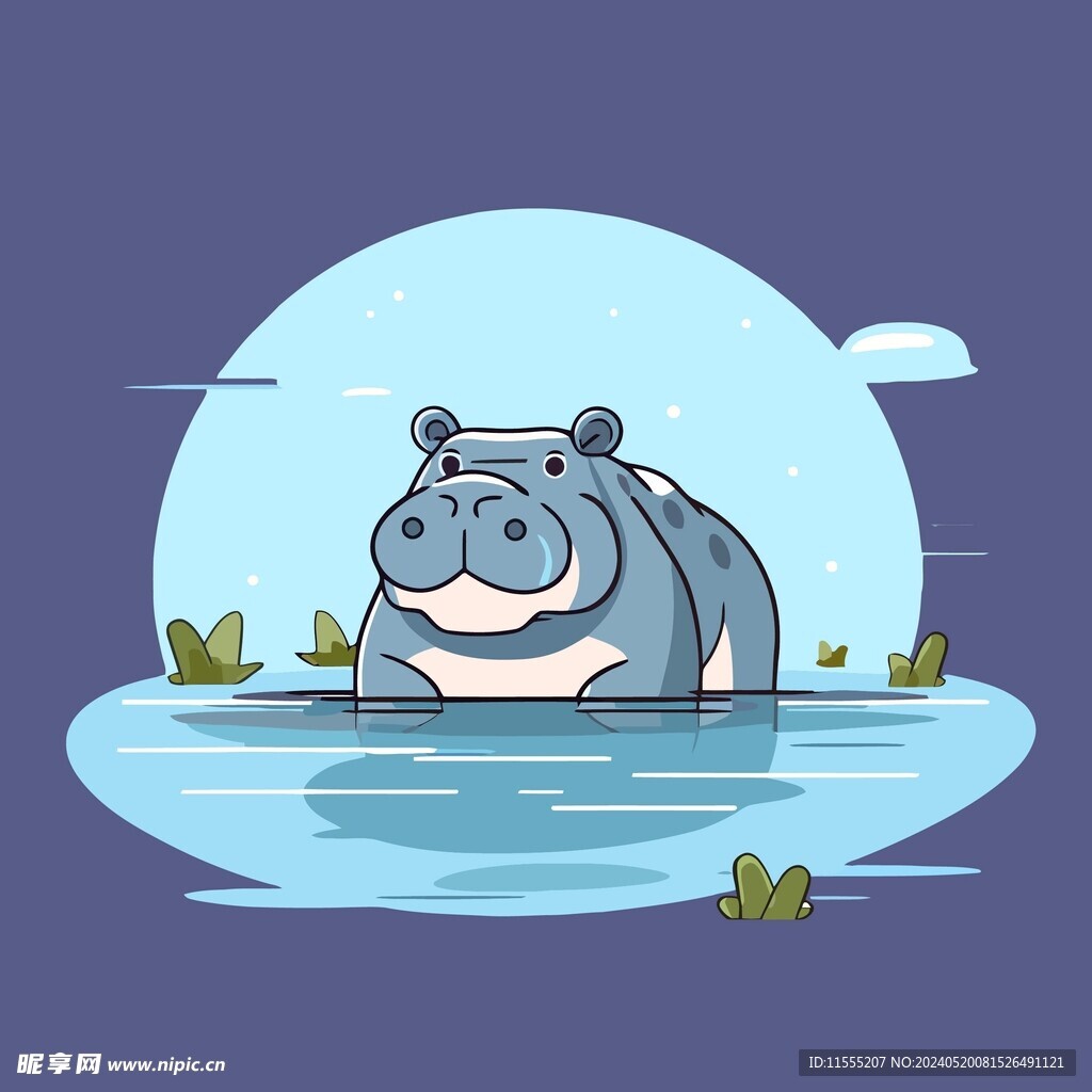 可爱河马矢量卡通画儿童插画图片