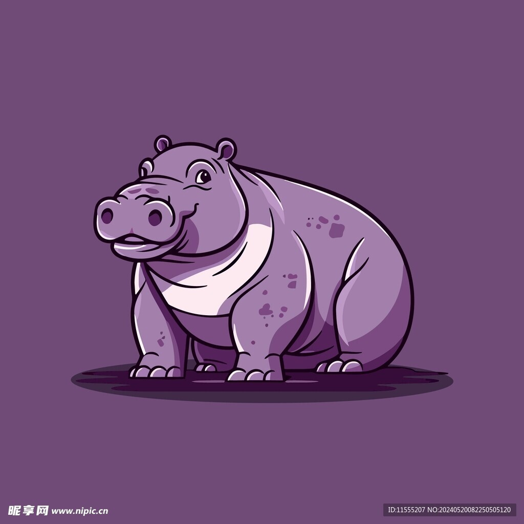 可爱河马矢量卡通画儿童插画图片