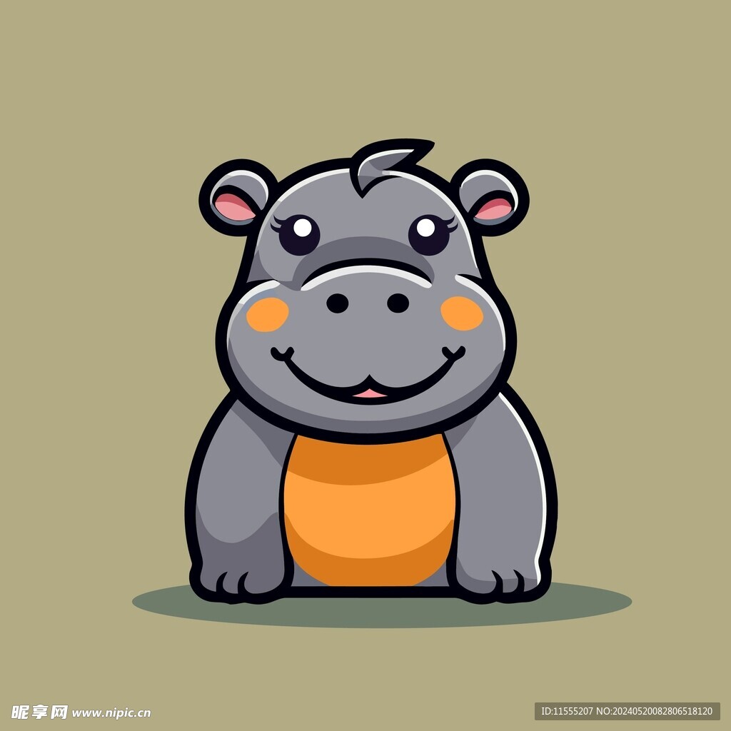 可爱河马矢量卡通画儿童插画