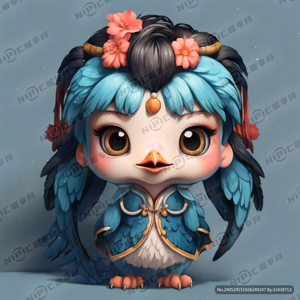 鸾鸟 拟人化 吉祥物 蓝色