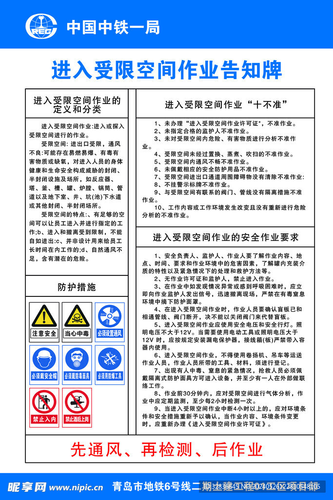 受限空间作业告示牌