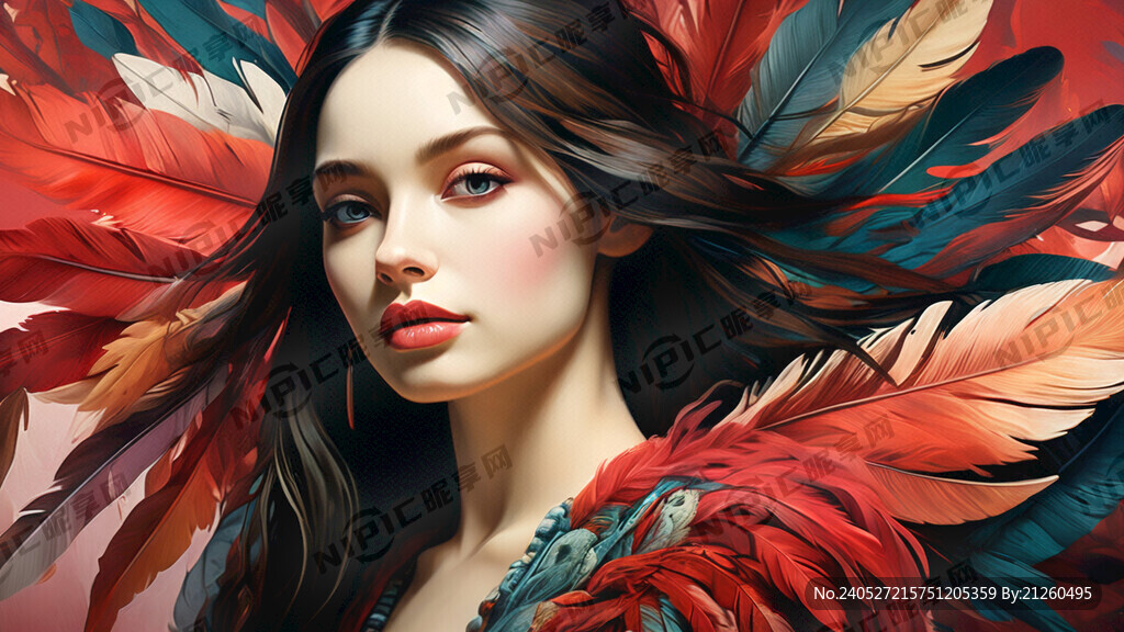 民族风 羽毛 海报 红色底