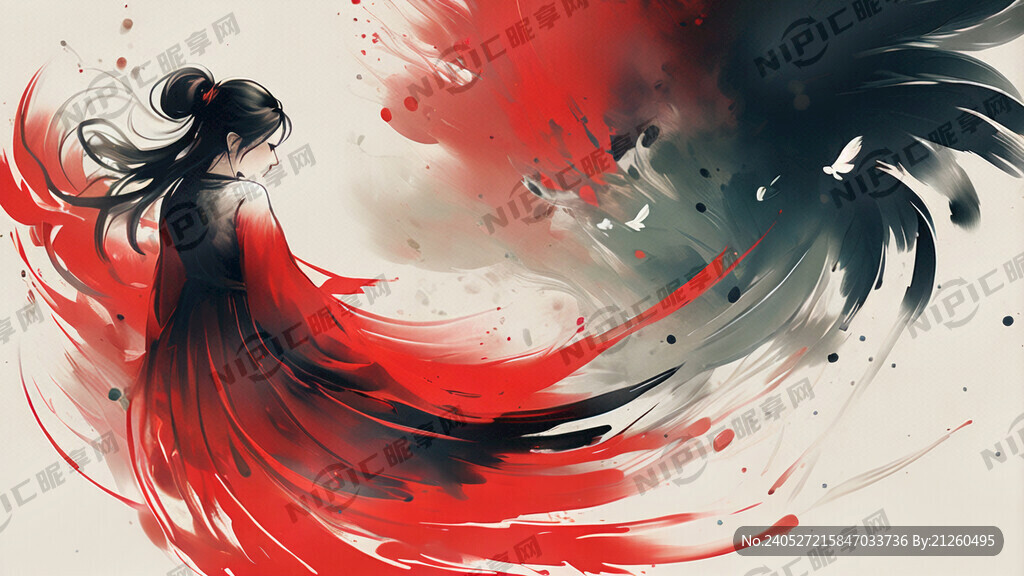 中国民族风 羽毛 海报 红色底