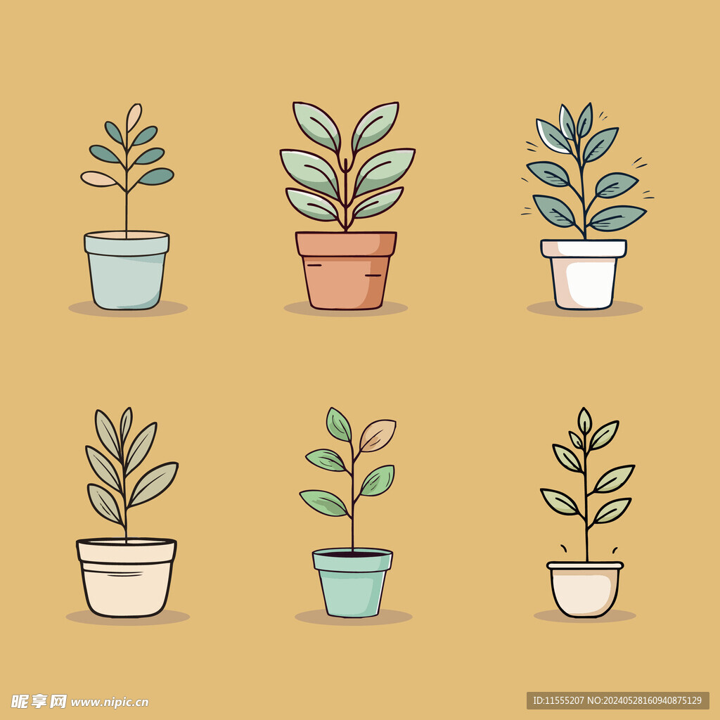 多彩花卉植物卡通绘画儿童插画