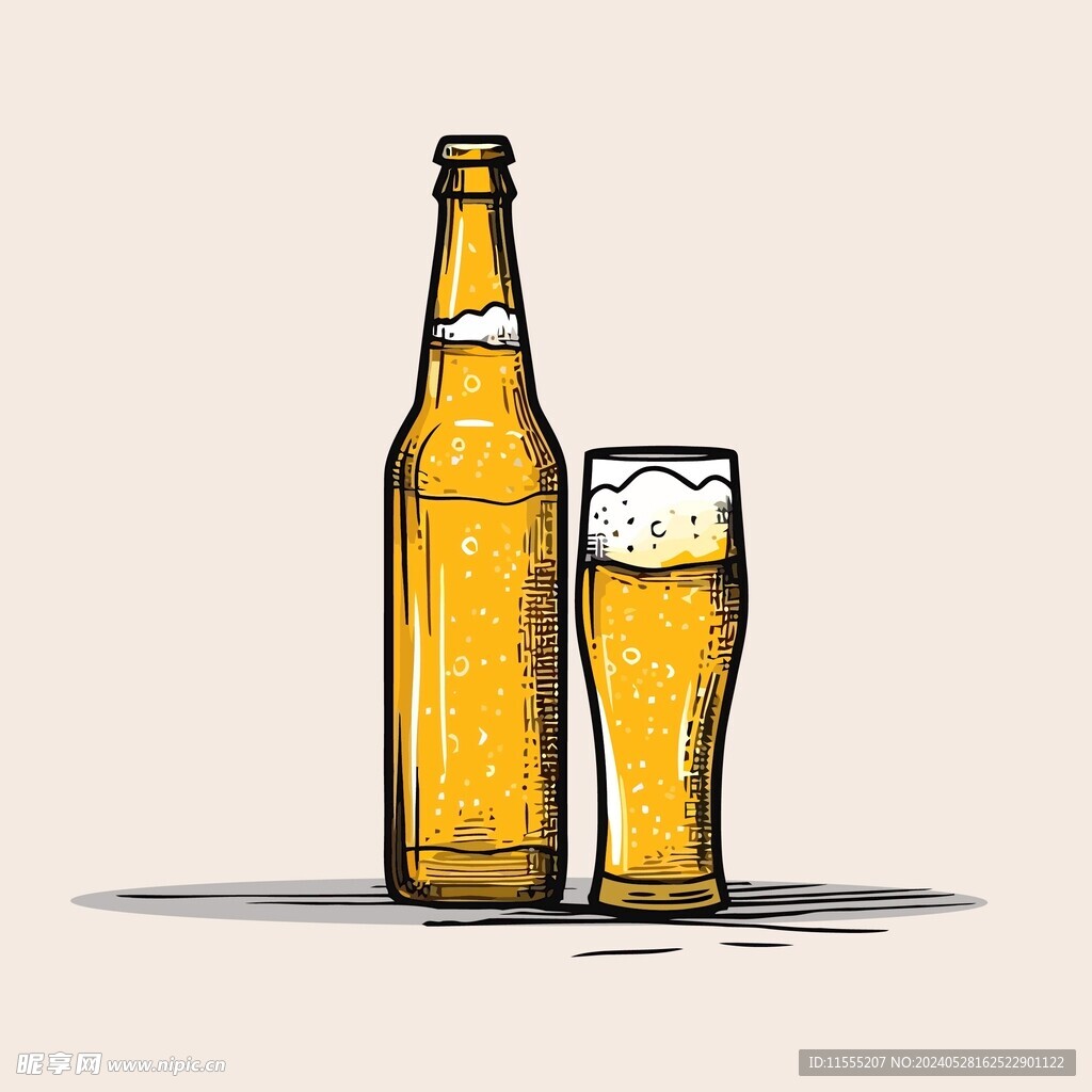 可爱啤酒卡通绘画儿童插画