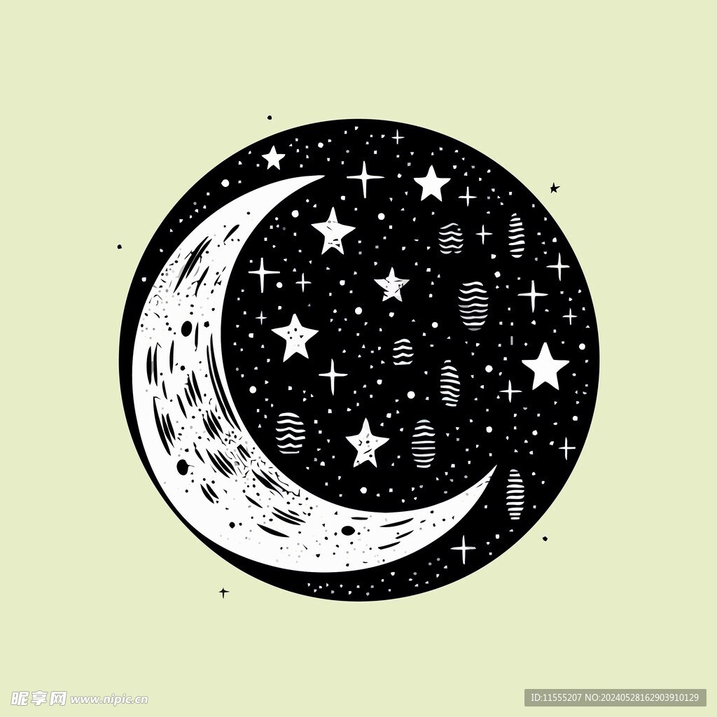 可爱月亮卡通绘画儿童插画