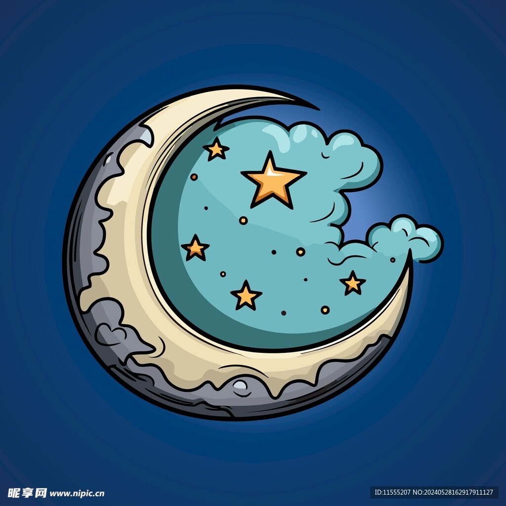 可爱月亮卡通绘画儿童插画