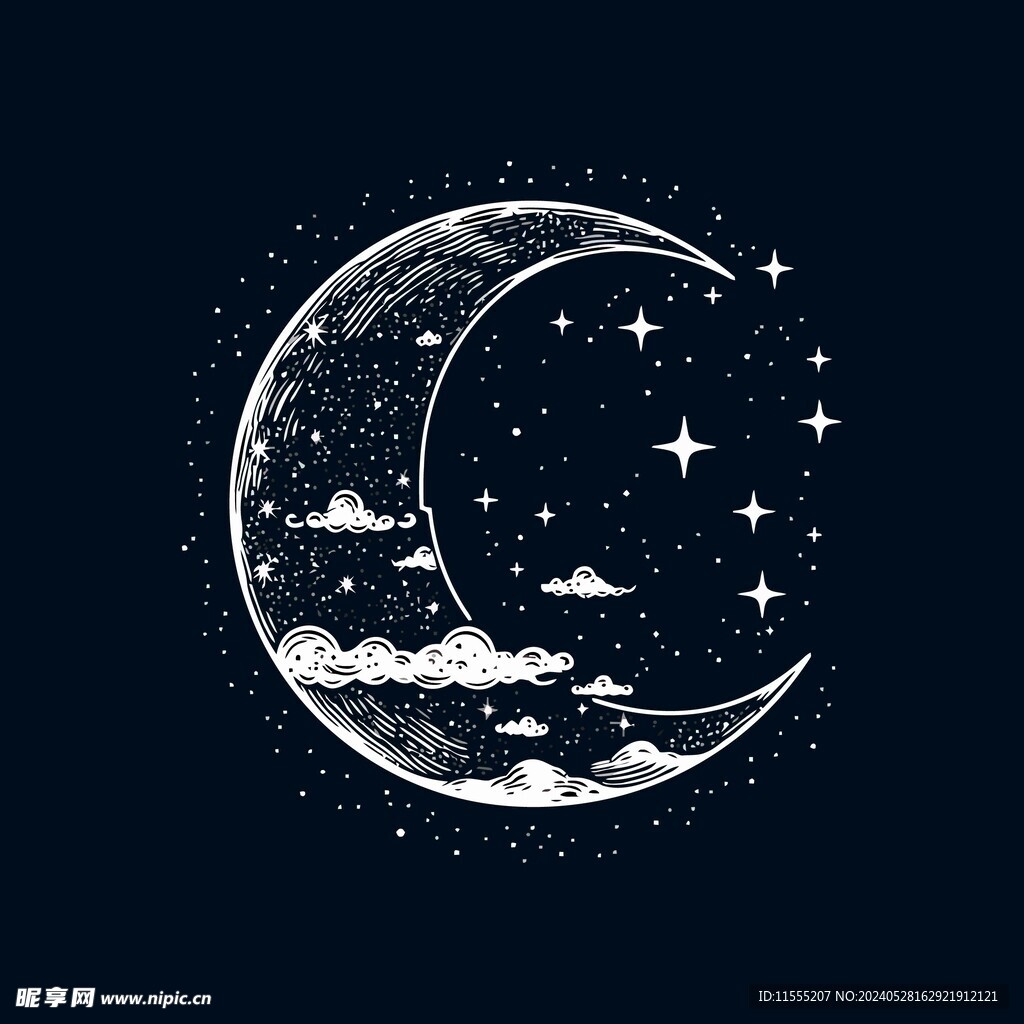 可爱月亮卡通绘画儿童插画