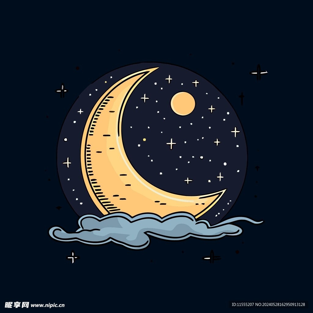 可爱月亮卡通绘画儿童插画