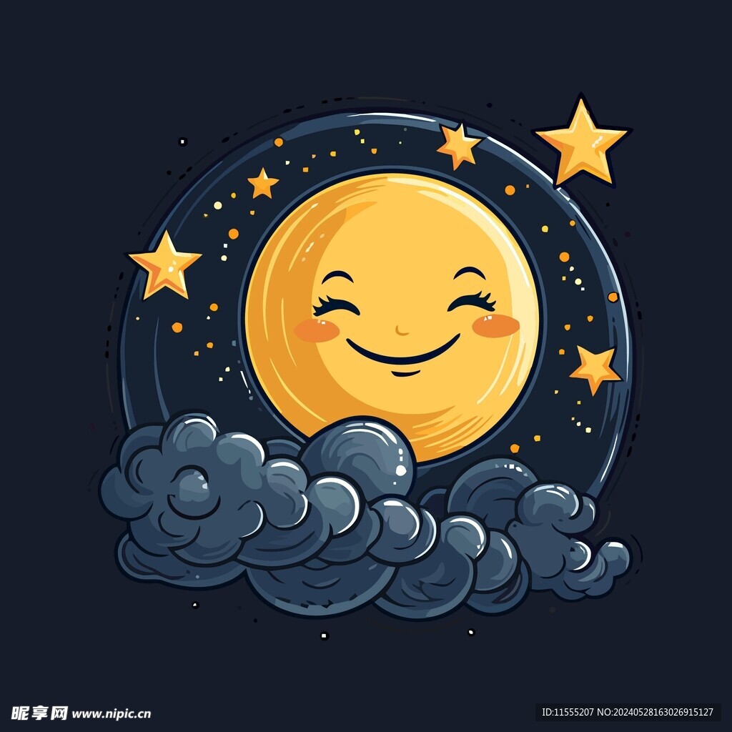 可爱月亮卡通绘画儿童插画