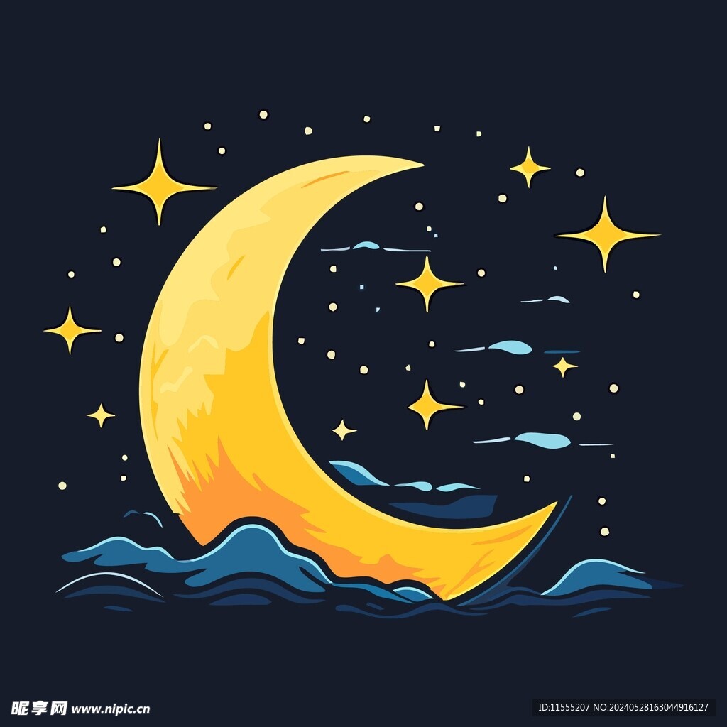 可爱月亮卡通绘画儿童插画